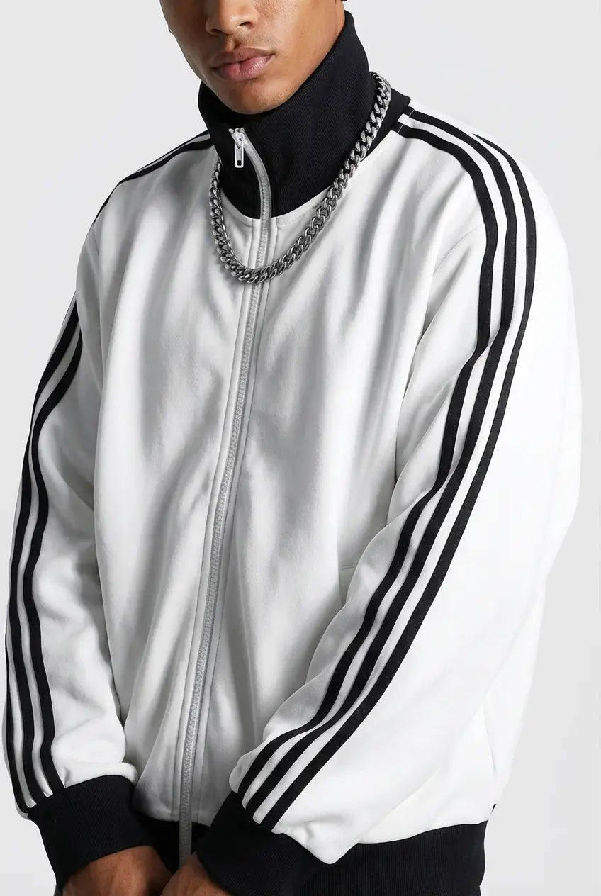 CONTRAST SIDE STRIPE FLEECE CROPPED TRACK JACKET®