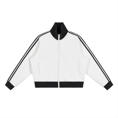 CONTRAST SIDE STRIPE FLEECE CROPPED TRACK JACKET®