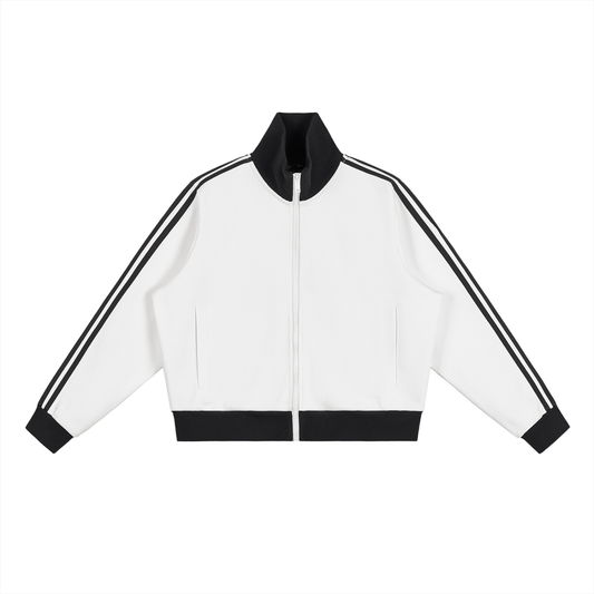 CONTRAST SIDE STRIPE FLEECE CROPPED TRACK JACKET®