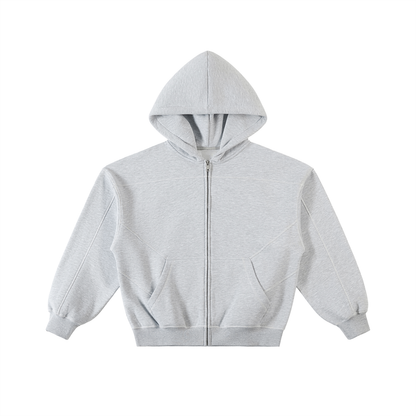 CONTRAST- STITCHED BOXY FLEECE ZIP-UP®