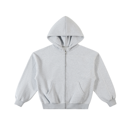 CONTRAST- STITCHED BOXY FLEECE ZIP-UP®