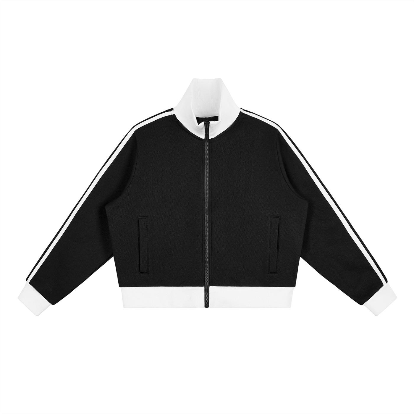 CONTRAST SIDE STRIPE FLEECE CROPPED TRACK JACKET®