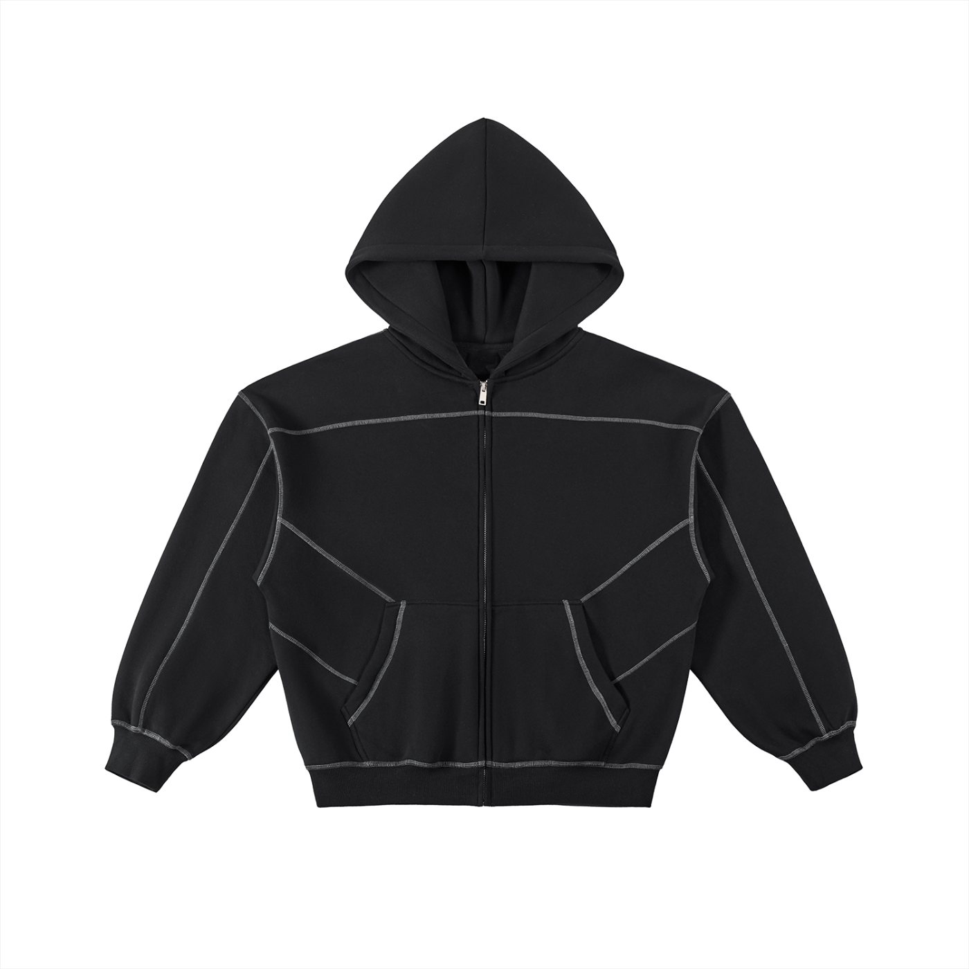 CONTRAST- STITCHED BOXY FLEECE ZIP-UP®