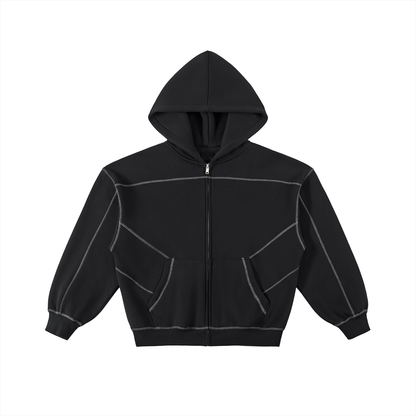 CONTRAST- STITCHED BOXY FLEECE ZIP-UP®