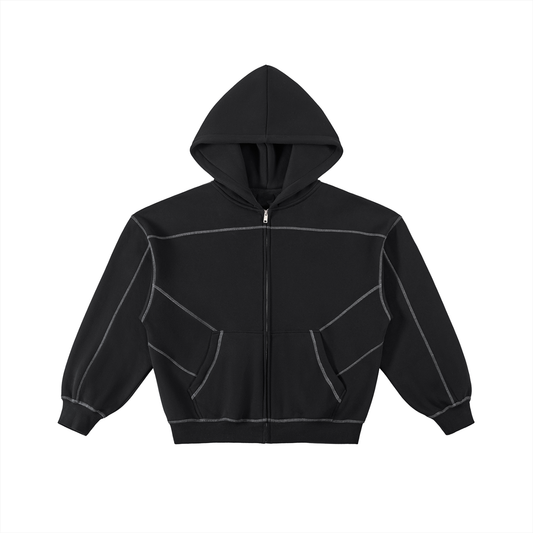 CONTRAST- STITCHED BOXY FLEECE ZIP-UP®