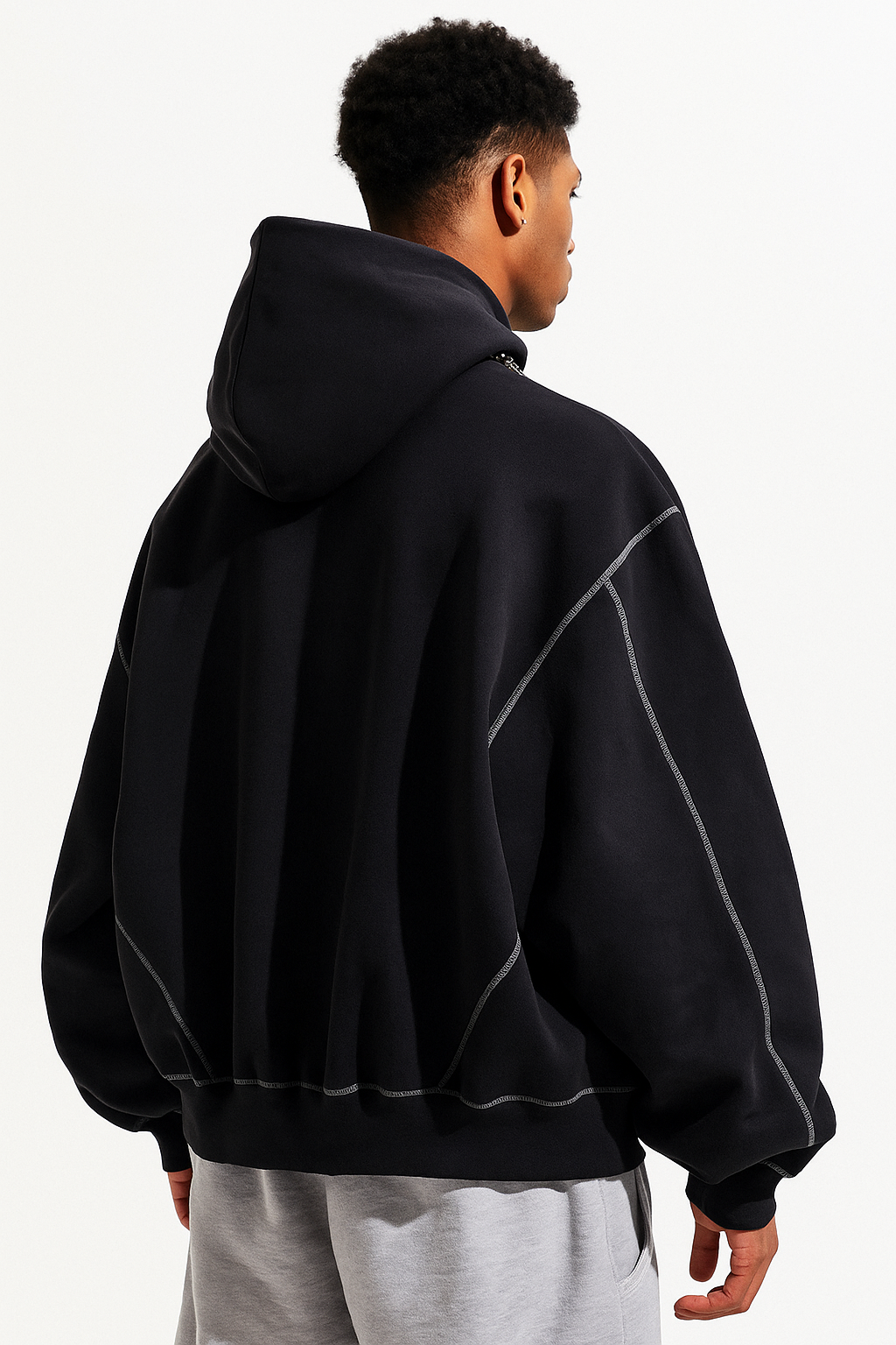 CONTRAST- STITCHED BOXY FLEECE ZIP-UP®