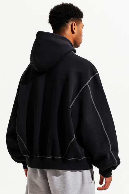 CONTRAST- STITCHED BOXY FLEECE ZIP-UP®