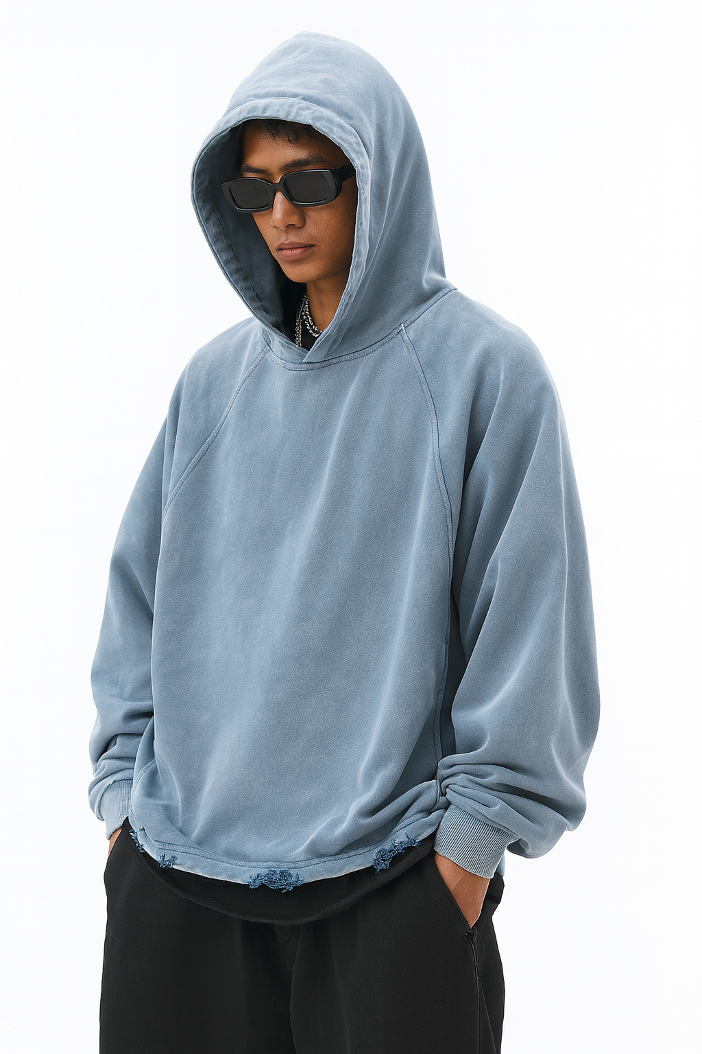 VINTAGE WASHED FRAYED-HEM HOODIE®
