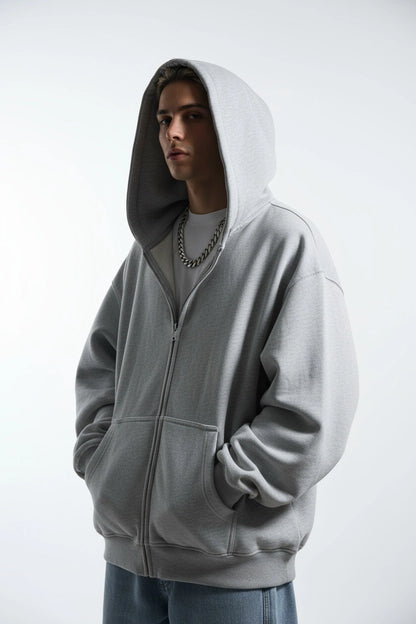CONTRAST- STITCHED BOXY FLEECE ZIP-UP®