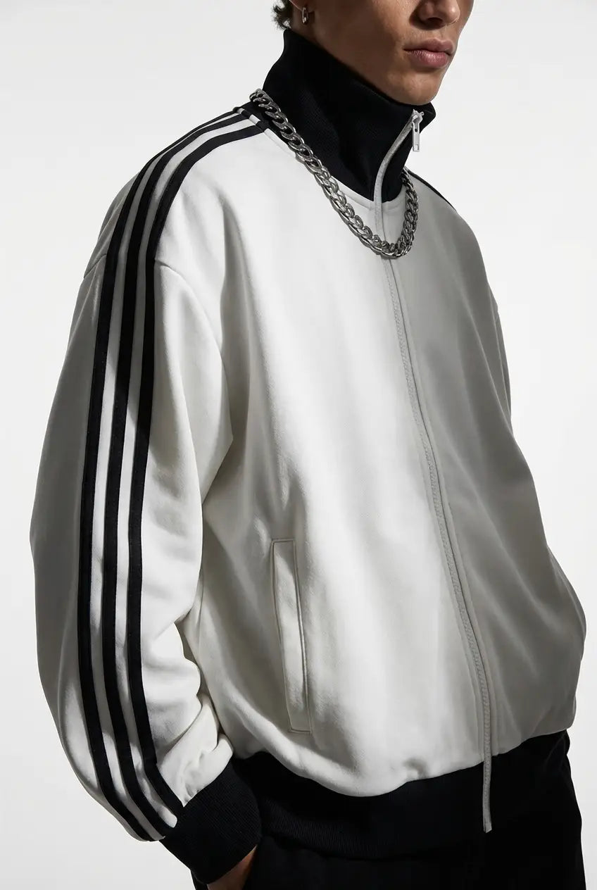 CONTRAST SIDE STRIPE FLEECE CROPPED TRACK JACKET®