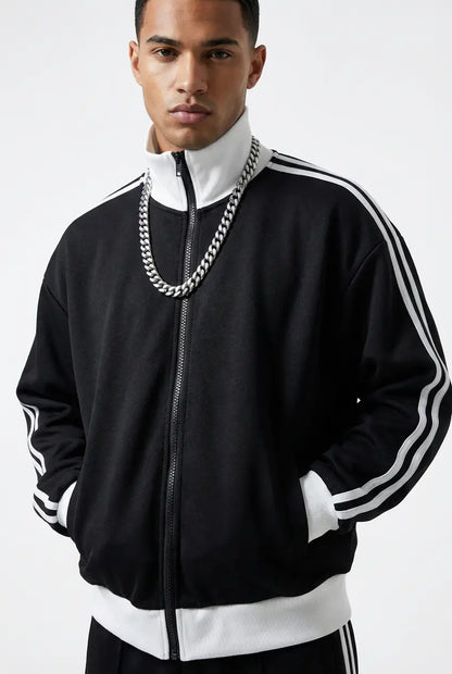 CONTRAST SIDE STRIPE FLEECE CROPPED TRACK JACKET®